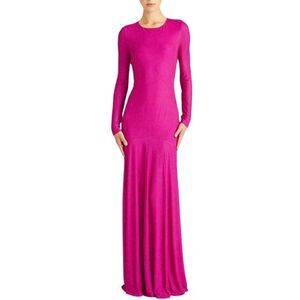 NWT Monique Lhuillier Diana Gown Size 8 Fuchsia Pink Crystal Long Sleeve Formal